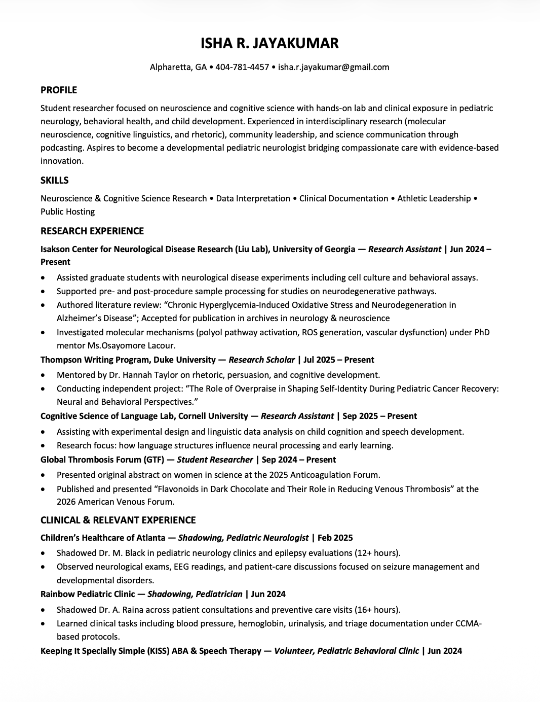 Isha Resume Page 1